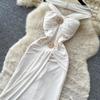 French Neck Lace White Dress Women's Summer Sleeveless Waist Thin A-shaped Long Dress Light Luxury Elegant Style
