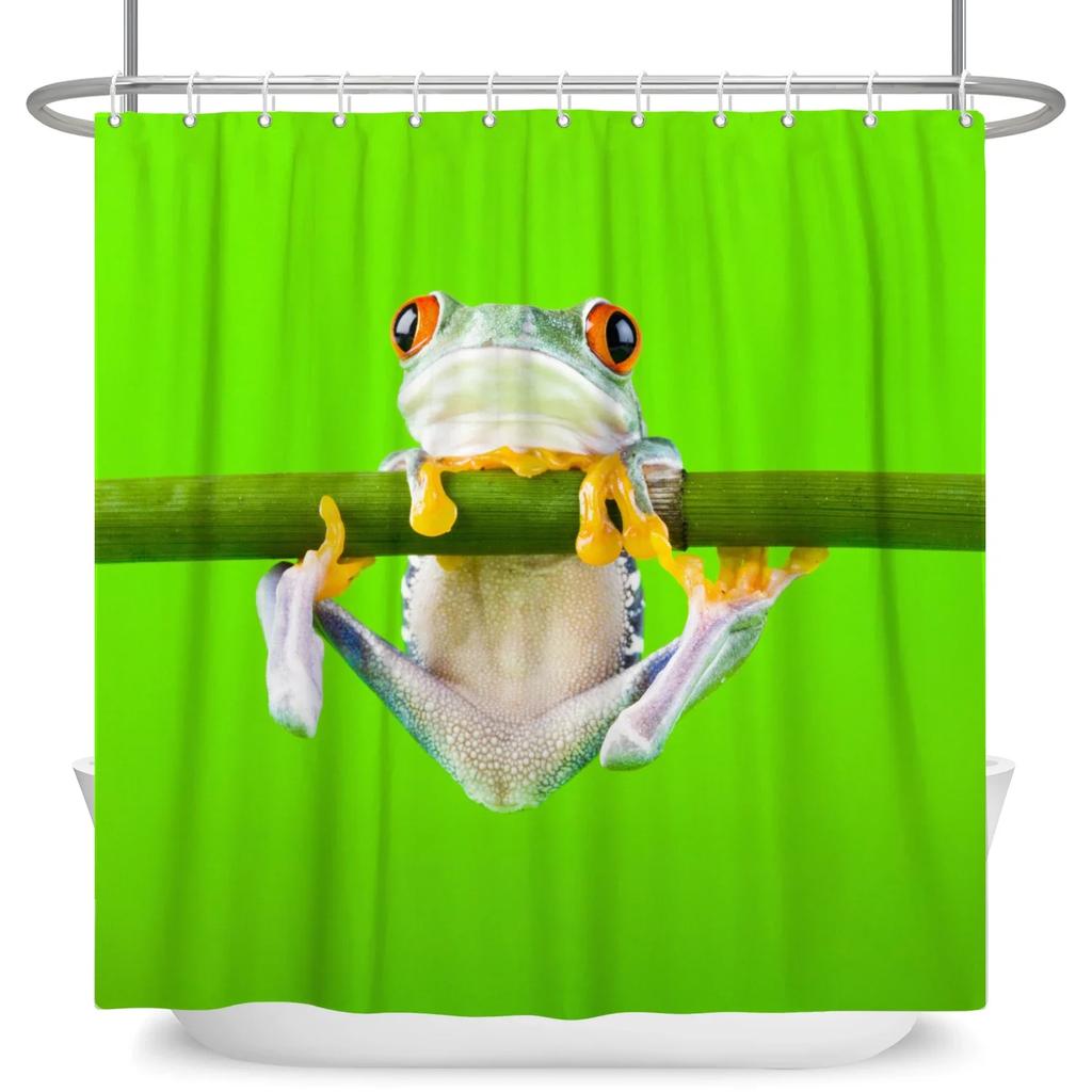 Funny Frog Cartoon Shower Curtain Sets Leaf Animal Creative Children Bathroom Decor Waterproof Fabric Home Hooks Bath Curtains