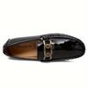 Chic Women's Flat Loafers with Metal Buckle - Patent Leather, Anti-Slip Sole for Casual Walks & Daily Wear Men's Boat Shoes