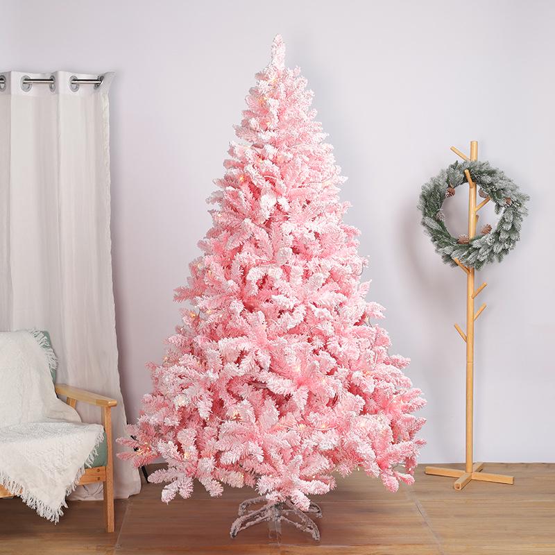 New Snow-Covered Pink PVC Christmas Tree with Ornaments in Stock