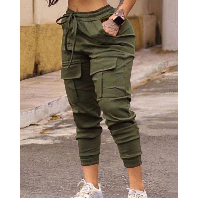 

Solid Color Slim Fit Drawstring Workwear Pants Pure Color Silm Cargo Pants A M