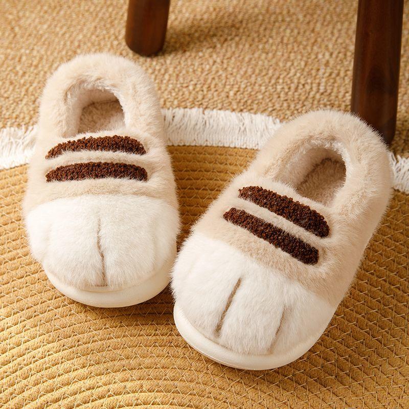 Fashion Ins Cat Paw Slippers Adults Winter Flip Flops Men Warm Fur Slides Fluffy Kitty Fuzzy House Shoes Unisex Animal Claw Slippers Man