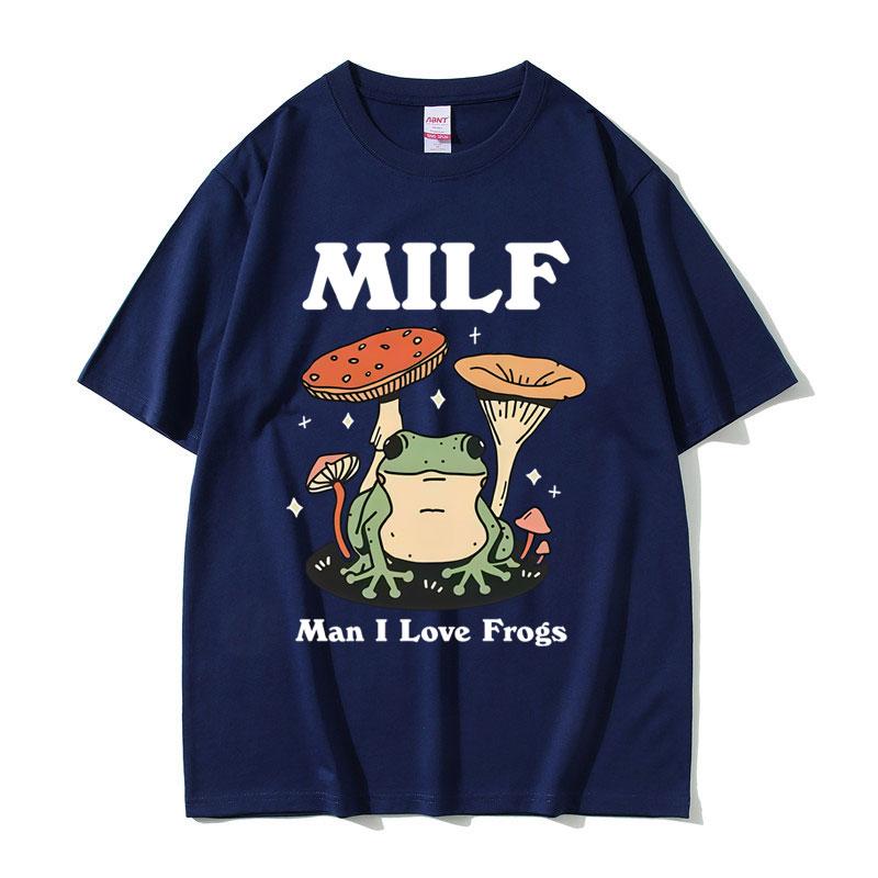Lustige MILF Mann Ich Liebe Frösche Meme Grafik T-Shirts Humor Froschliebhaber T-Shirts Herren Damen Mode Sommer Kurzarm T-Shirt