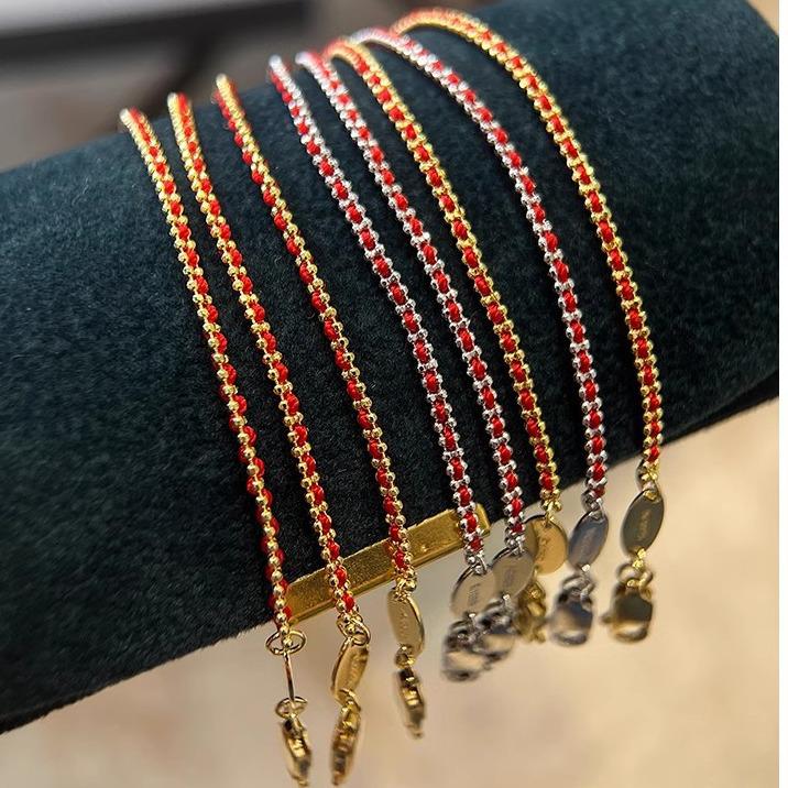 Women's Pure Silver Red Rope Bracelet - Niche Design, Handwoven New Year Jewelry