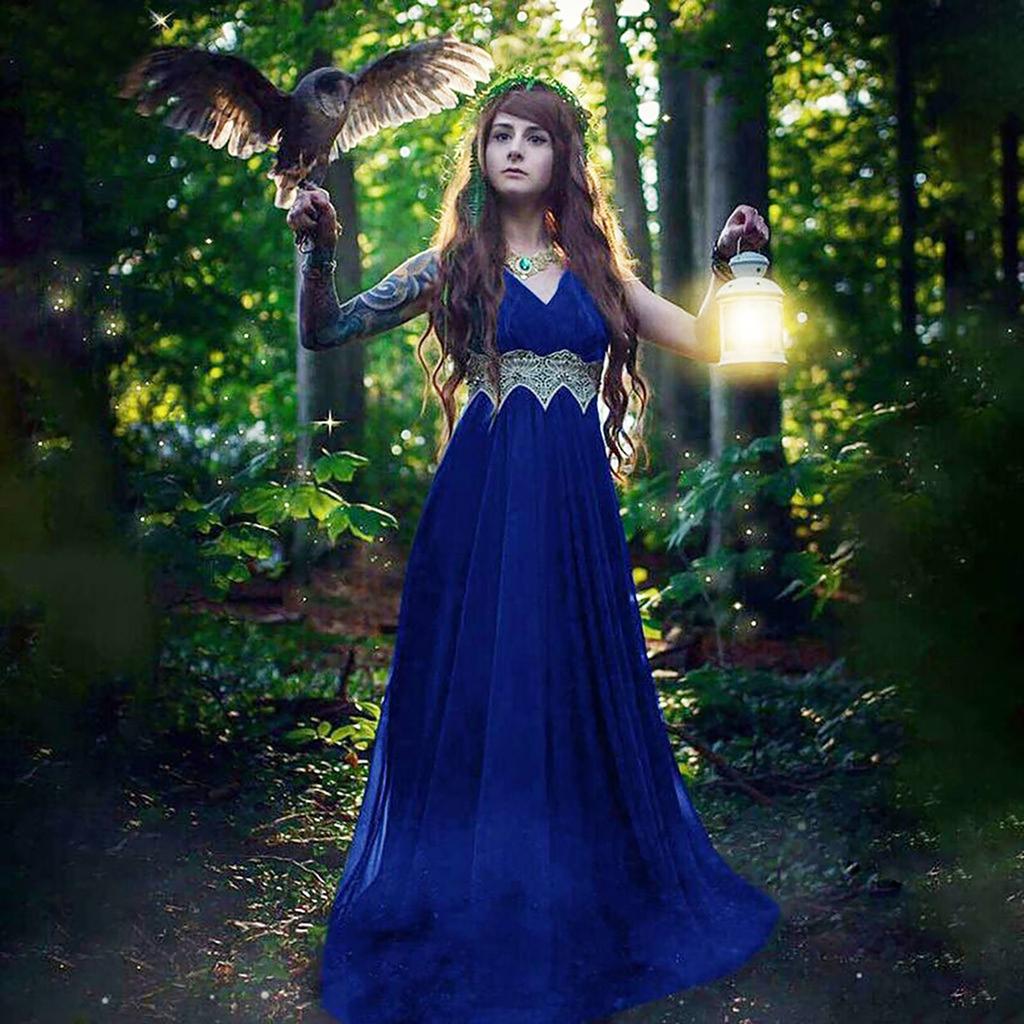 Women  Retro Literature Gothic Lace Floor Length Cosplay Retro Long Dress