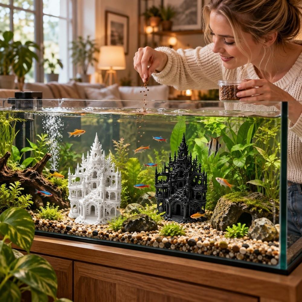 Hollowed-out Fish Tank Decoration 3D Printed Fake Castle Figurine Micro Landscape