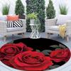 Red rose rug flannel round mat romantic decor bedroom vanity dressing area elegant floral black background luxury feel