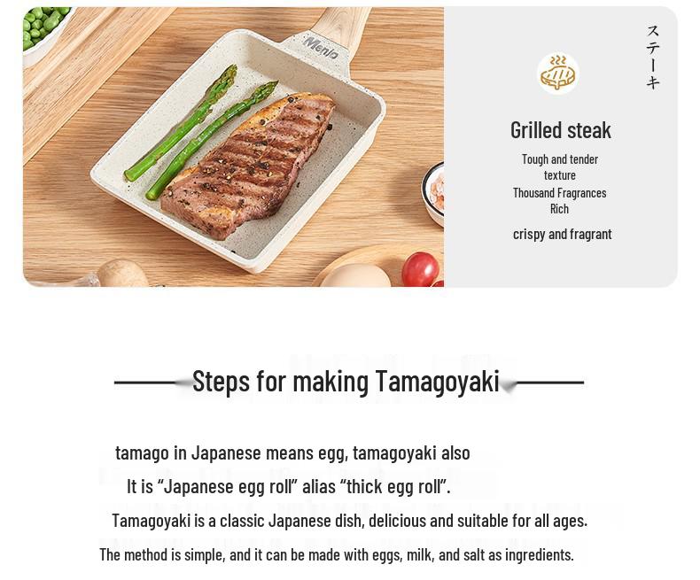 Mingjue Non-stick Japanese Atsuyaki Tamagoyaki Square Frying Pan with Maifan Stone for Eggs