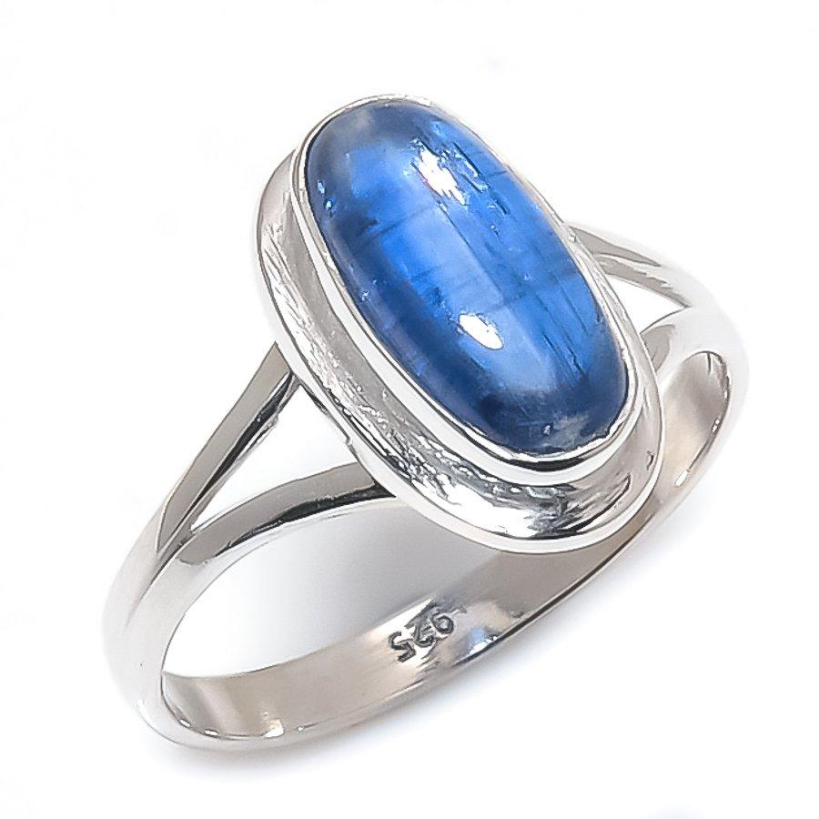 Natural Blue Kyanite Gemstone Handmade 925 Solid Silver Jewelry Ring Size 8 T9t25