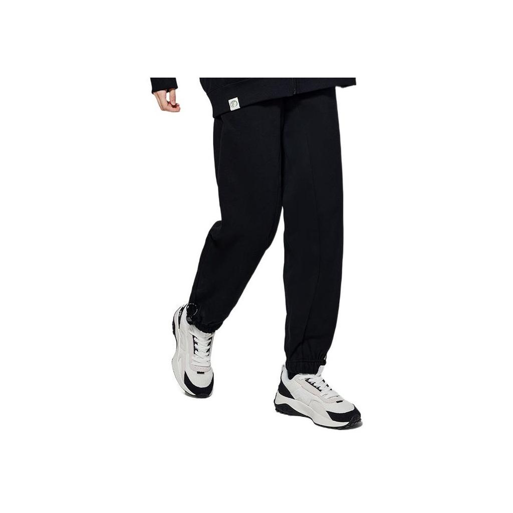 Li Ning Wade Dreamer Series Solid Color Letter Print Drawstring Elastic Warm Sports Pants Unisex Pants Black AKLSG25-1