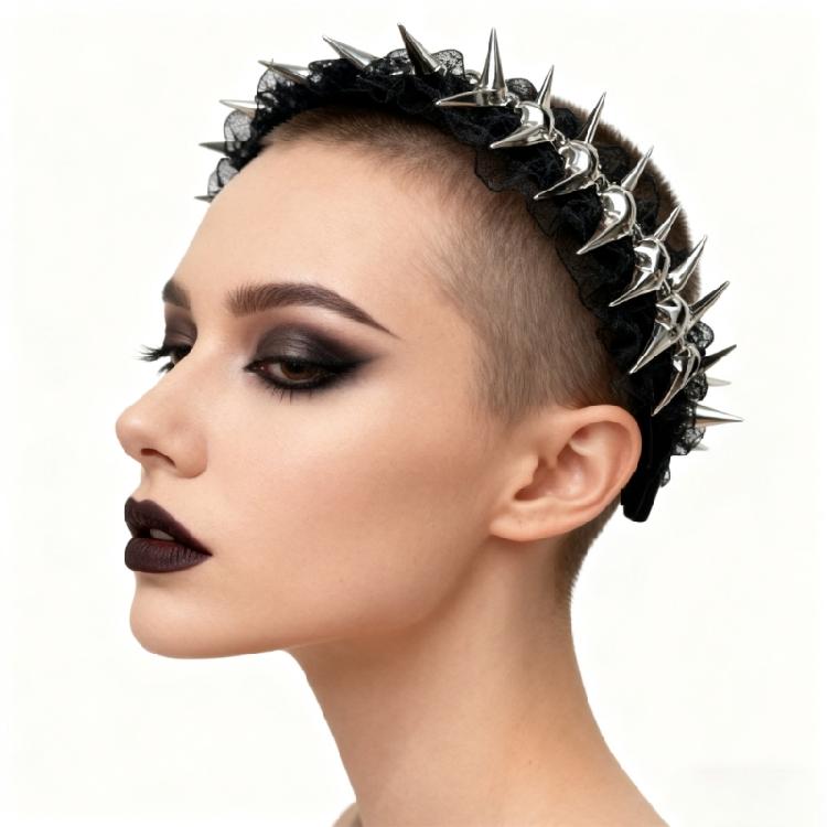 Subcultures Gothic Hairband with Metallic Spine and Lace Trim Decors Heavy Metal Styles Headpiece For Dance Performances