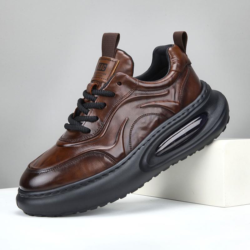 Men's Trendy Leather Mid-Top Height-Boost Sneakers for Autumn/Winter
