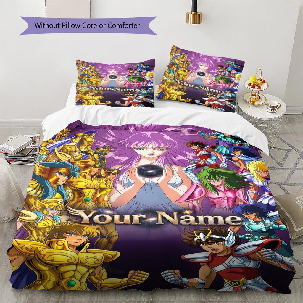 Name Custom Saint seiya Pattern Bedding Set Quilt Cover Pillowcase Home Decor Gift (1 * duvet cover + 2 * pillowcase, without core)