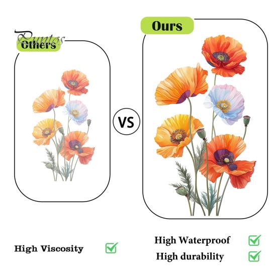 Decorative Flower Decals for Glass Doors 2Pcs Watercolor Wall Stickers, PVC Waterproof Floral Decals, Peel And Stick Creative Art Gifts Decor,