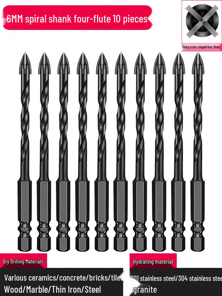 6mm All-In-One Tile and Concrete Drill Bit - Four-Flute Alloy Triangle for Glass and Cement