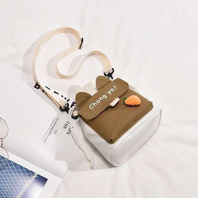 Cute Canvas Bag New Solid Color, Small Ear Crossbody Bag Women's Ins Style Large Capacity Crossbody Bag