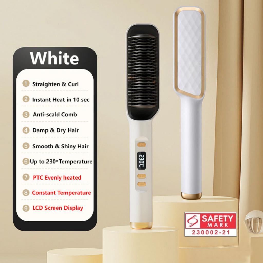 Portable Hair Straightener Comb New Household Curler Wireless Negative Ion Straightening Hair Comb White + LCD