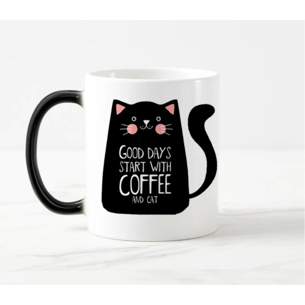 Super Cool Cat Mugs with Color Change, Ceramic Coffee Mug and Cup, Heat Reveal Magic Mugs for Friend, Fashion Gift