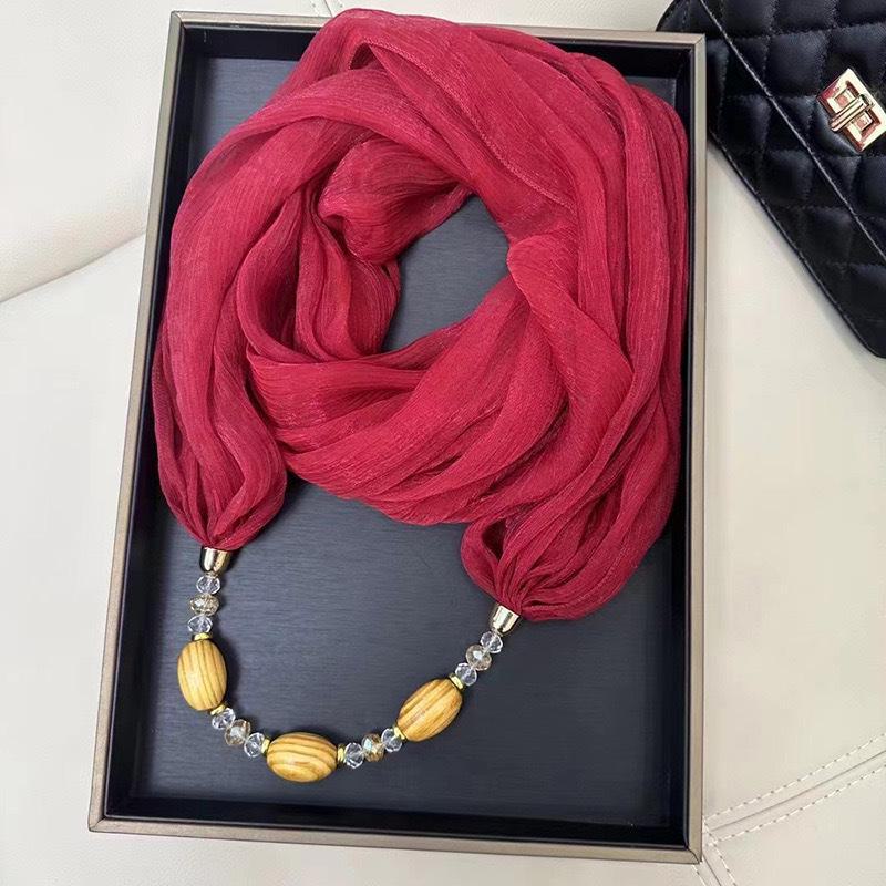 

Стильный корейский шелковый шарф высокого класса с подвеской из бисера красный