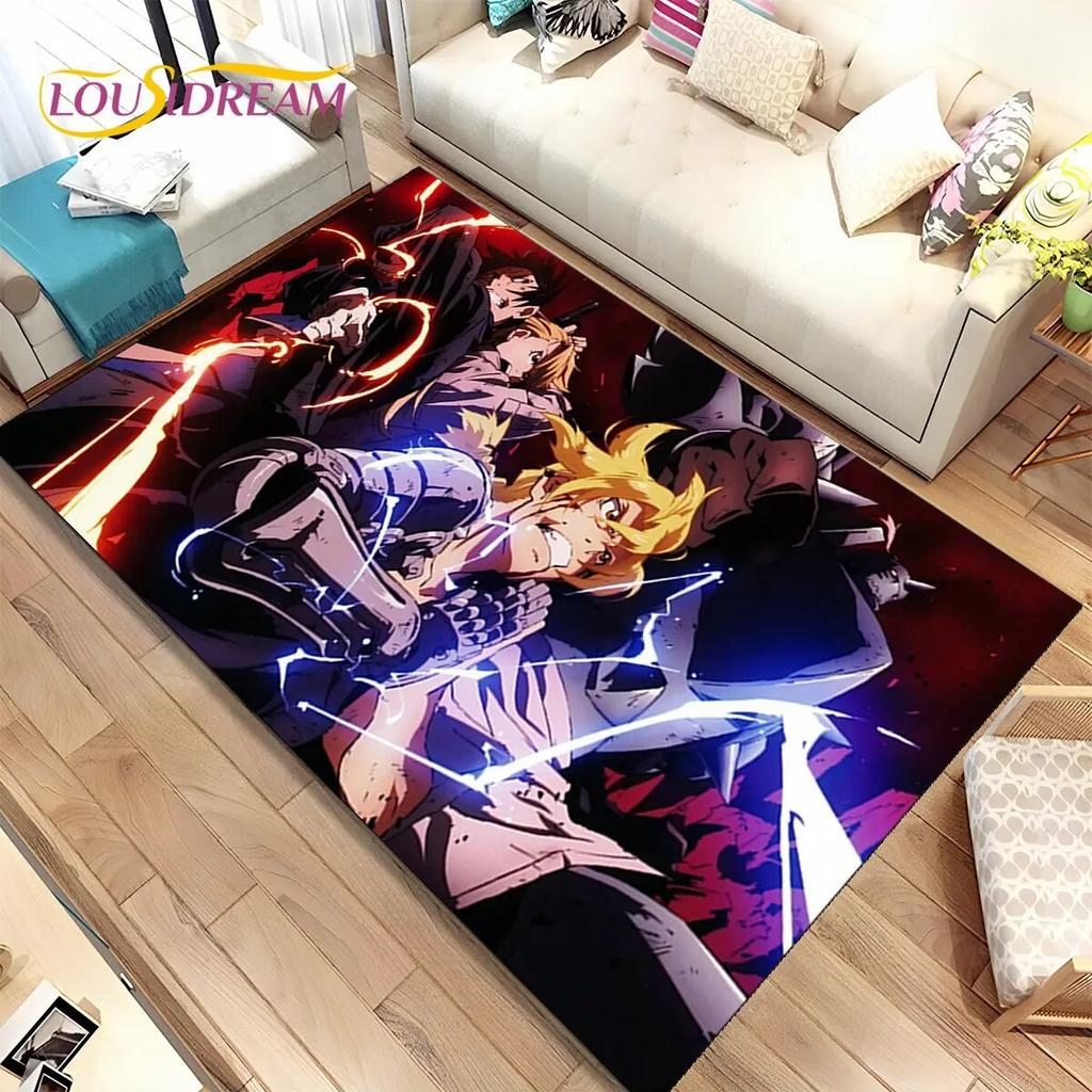 Anime Fullmetal Alchemist Kreslený Oblastní Koberec, Koberec pro Obývací Pokoj Ložnici Pohovku Rohožka Dekorace, Dětská Protiskluzová Podložka na Podlahu