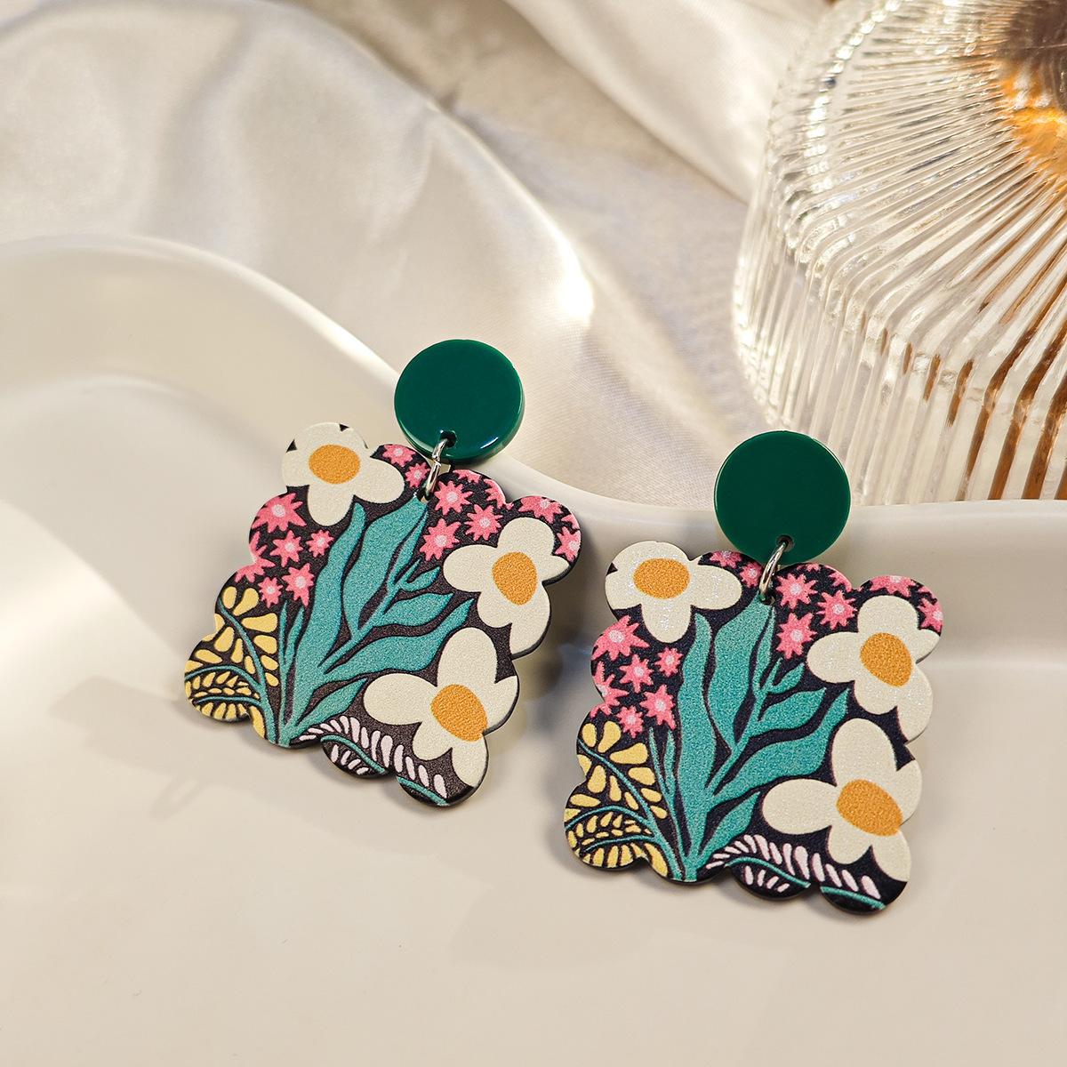 

Retro Flower Earrings, Spring Creative Square Wave Sun Flower Daisy Acrylic Earrings For Women