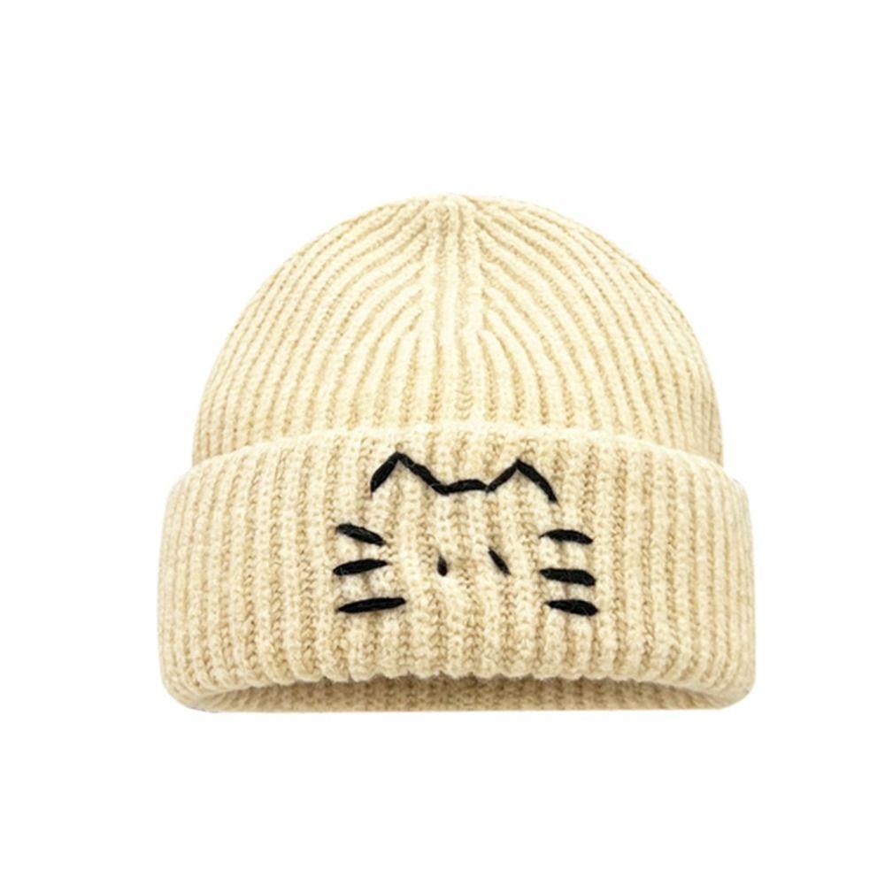 Wool Knit Beanies Embroidered Kitten Printing Knit Cap Cute Cat Knitted Hat  Apparel Accessories