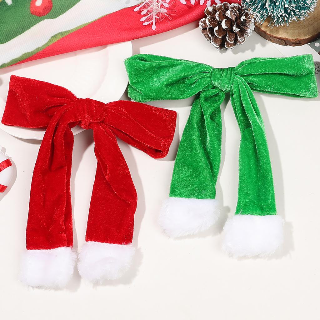 1 Pcs Red Christmas Velvet Hair Clip,Bow Christmas Stocking Hair Clip with Slide Metal Hair Clips Ponytail Holders for Women