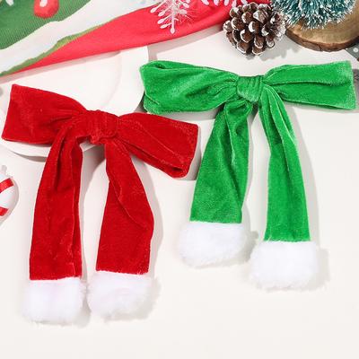 1 Pcs Red Christmas Velvet Hair Clip,Bow Christmas Stocking Hair Clip with Slide Metal Hair Clips Ponytail Holders for Women