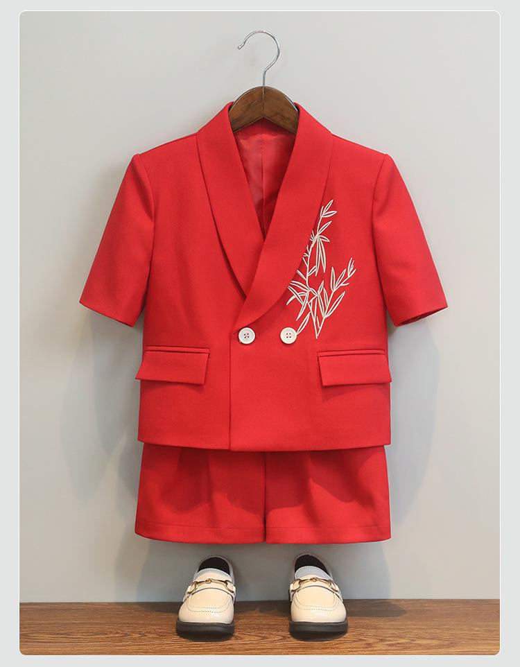 Boys' Chinese Style Summer Suit: Short Sleeve Embroidered Set for Weddings