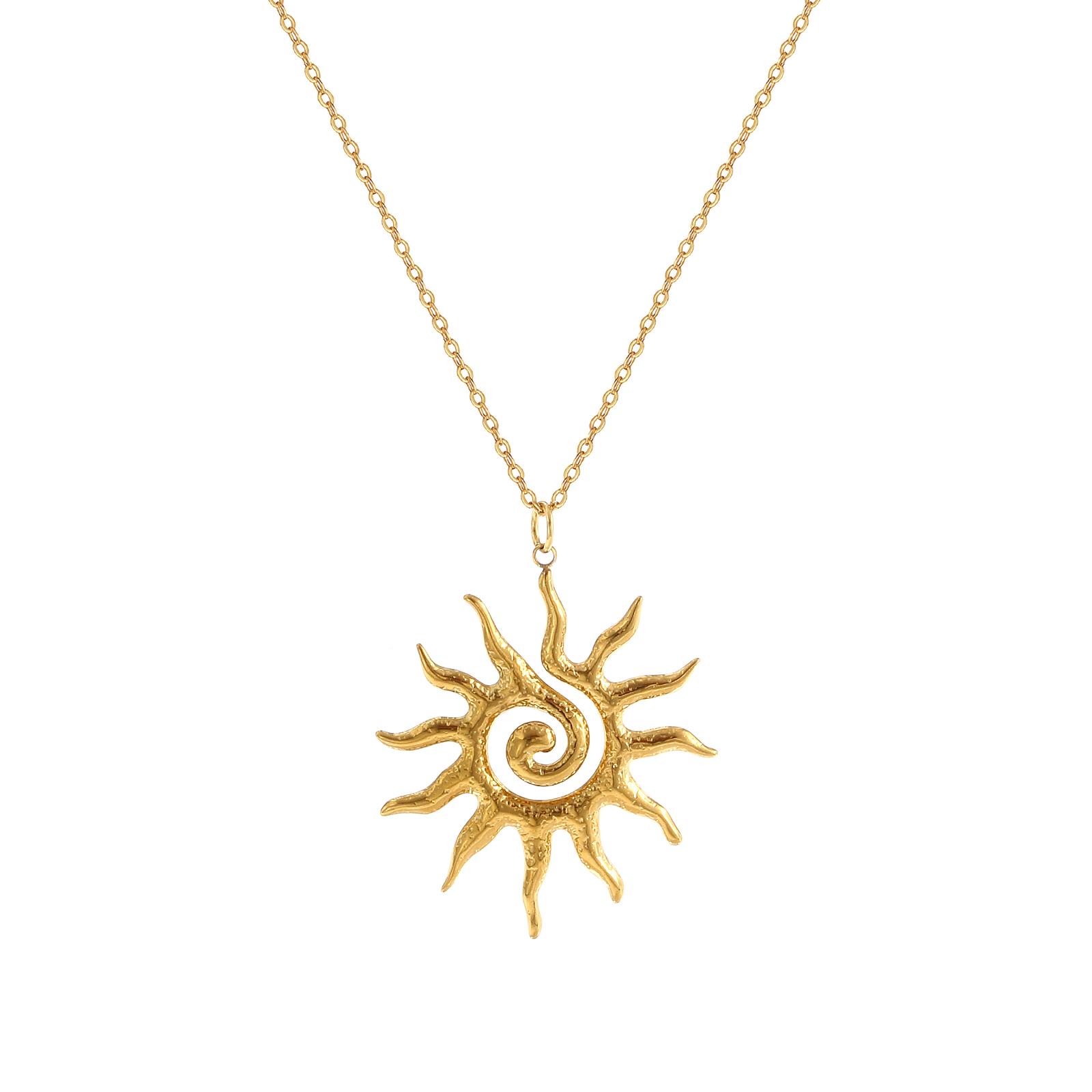 

Stylish Galaxy 18K Real Gold Plated 304 Stainless Steel Link Cable Chain Sun Pendant Necklace For Women Gift, 1 Piece