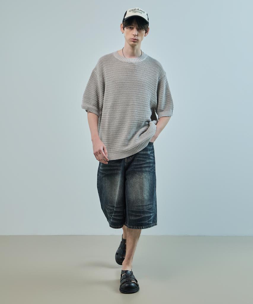 LOGSTORE Crew Neck Mesh Round Knit