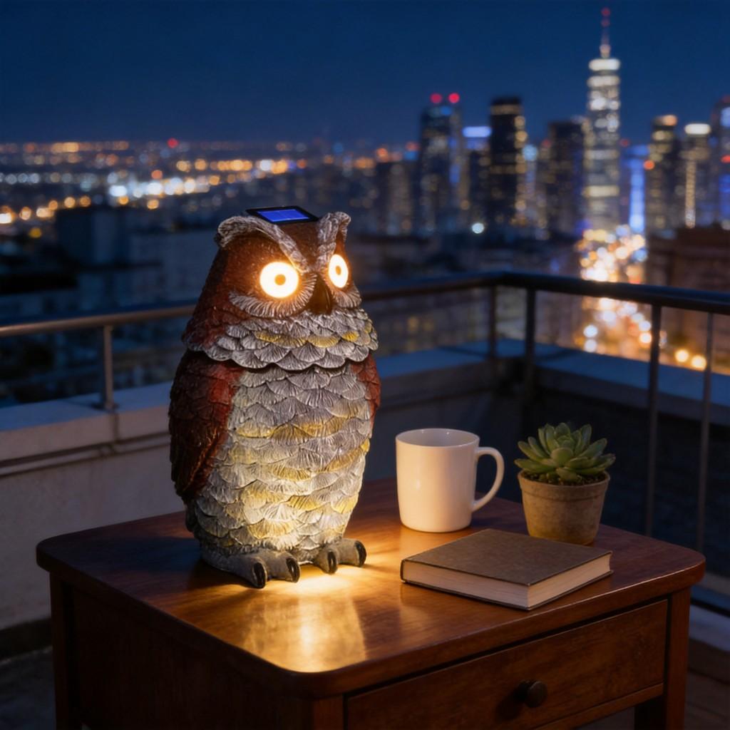Modern Art Resin Owl Solar Light Decorative Figurine For Garden And Home Decor