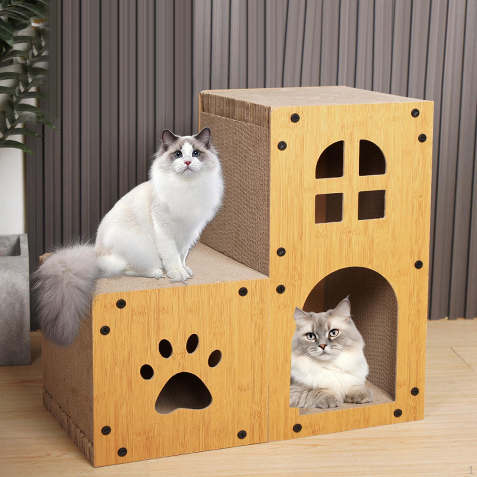 

Картонный домик для кошки Двухслойная когтеточка Пещера Удобная Универсальная Защита для мебели для 45cm