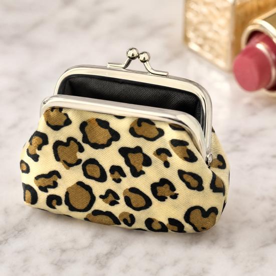 Leopard Print Coin Purse Fabric Change Purse Retro Kiss Lock Coin Pouch for Cash