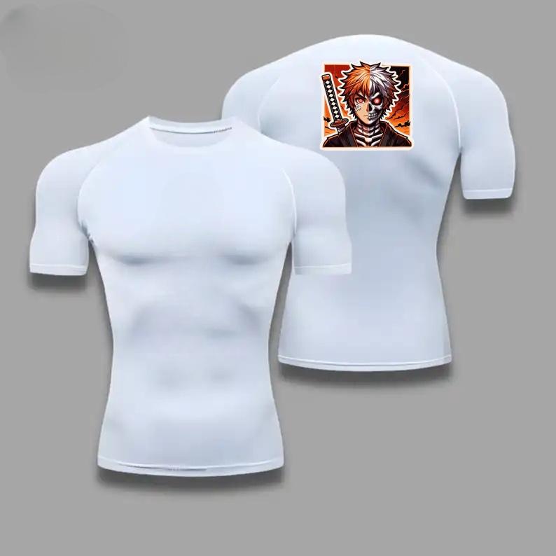 Bleach Grafik Kompressionsshirts für Herren Fitnessstudio Workout Lauf-T-Shirt Sommer Sportlich Schnelltrocknend T-Shirts Tops Kurzarm Rash Guard