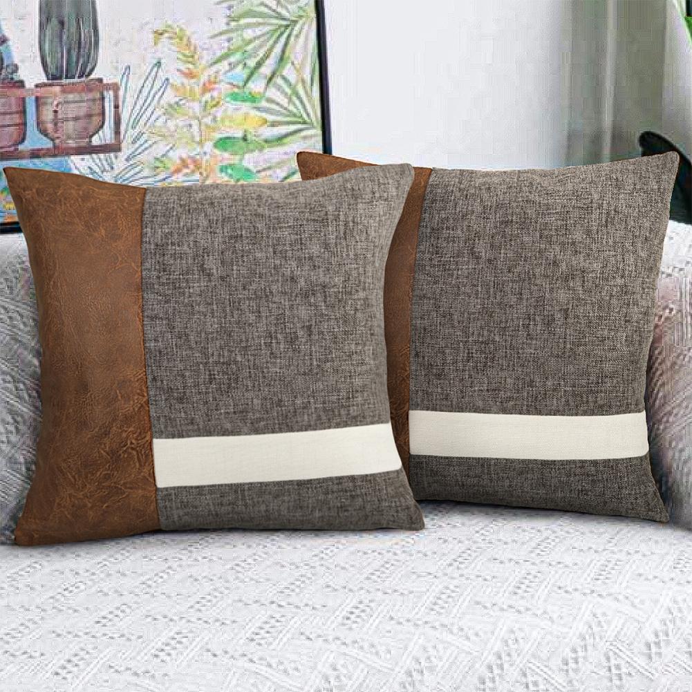 2pcs Faux Leather Pillow Cover 2 color Modern Patchwork Decorative Throw Pillowcase For Sofa Couch