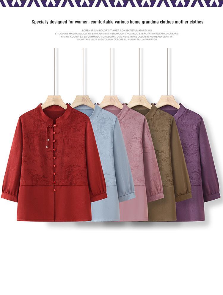 Summer 2025 Fashionable Chiffon Top for Middle-Aged and Elderly Women - Seven-Sleeve Design