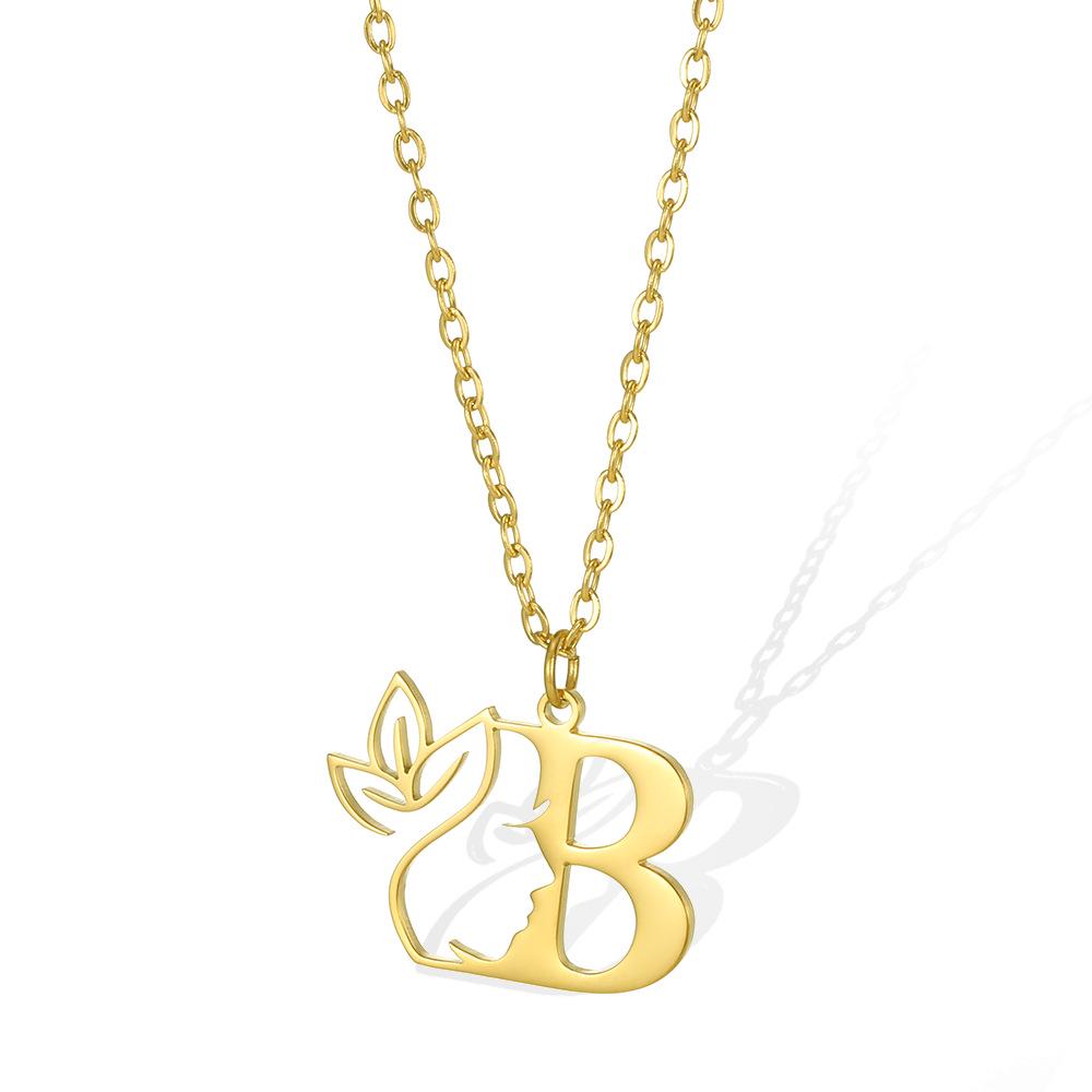 Stainless Steel Floral English Alphabet Necklace - Women's Unique Clavicle Chain