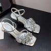 Fashion Luxury Rhinestone Transparent Platform Sandals Women Open Toe Summer Fashion Slingback Party Dress Shoes Crystal Bow High Heels