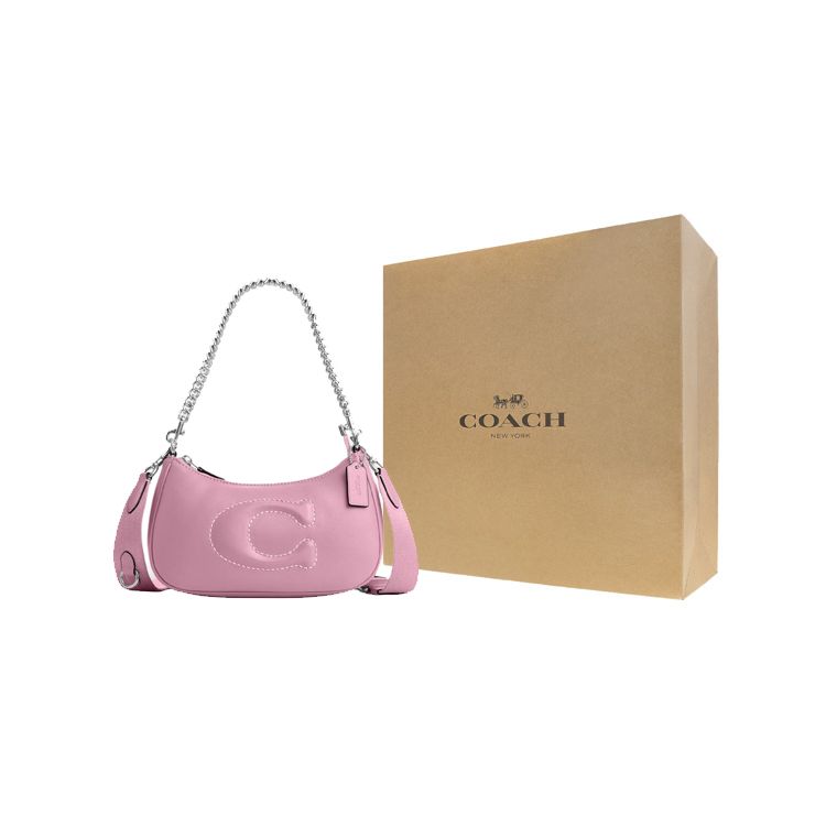 Coach Teri 24 Solid Color Large Logo Quilted Multi-Functional Pocket Zipper Closure Leather Tote Bag Women Tote Bag Silver Pink CJ608-SVQU