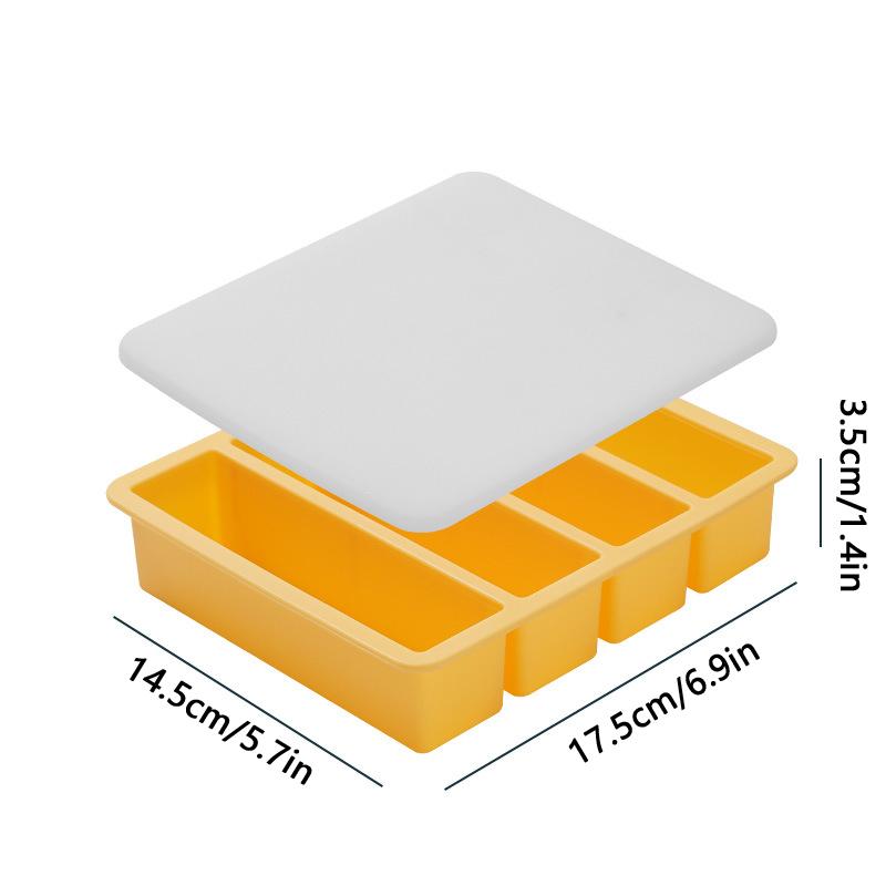 4 Grid Long Strip Ice-tray Ice Cube Tray Long Ice Stick Tray Silicone with Lid Rectangular Easy Release Ice Mold Bar Tools