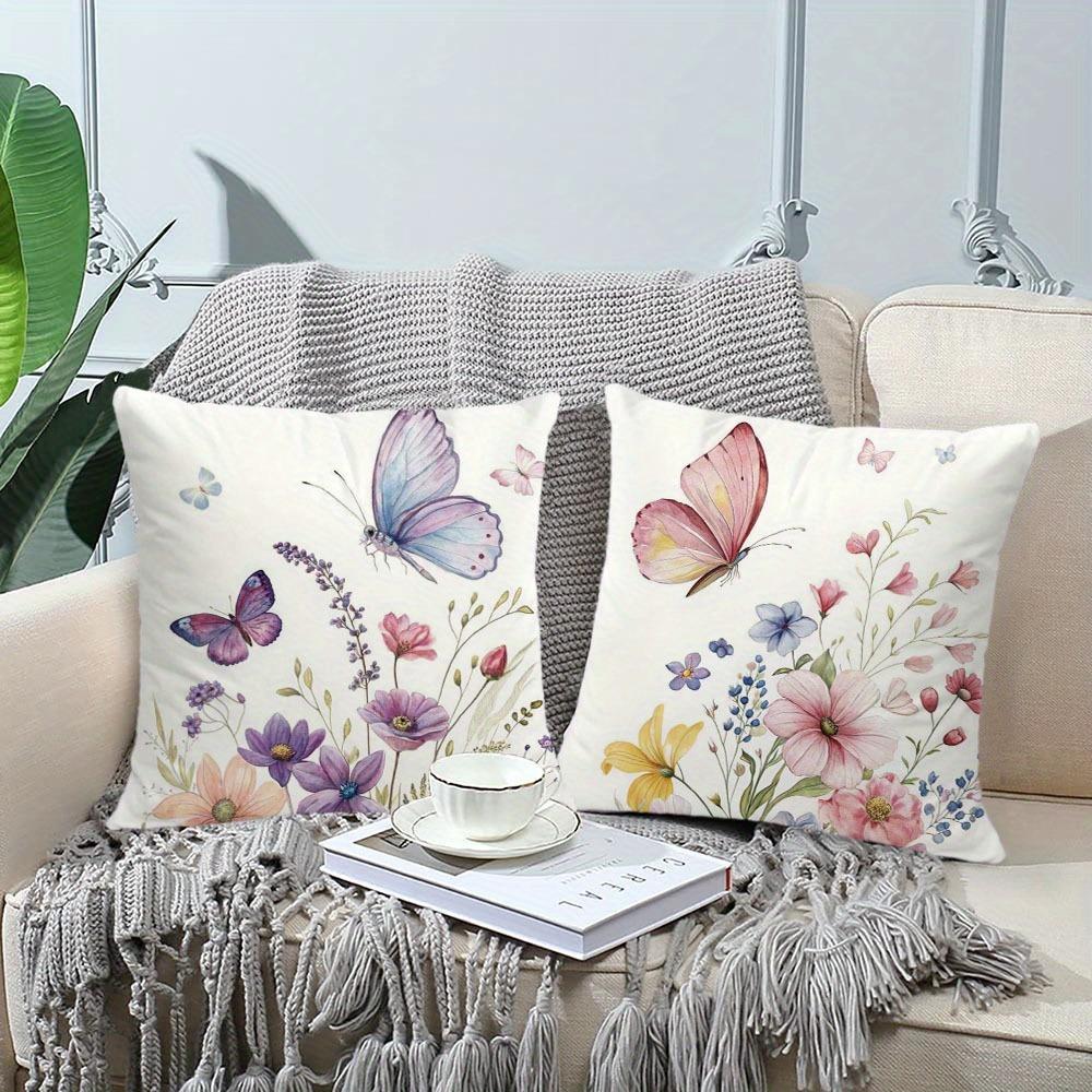 2 pièces Housse de coussin Papillon Gracieux Bohème - Housse de coussin décorée pour canapé de salon, Douce et confortable, Décoration de chambre à coucher