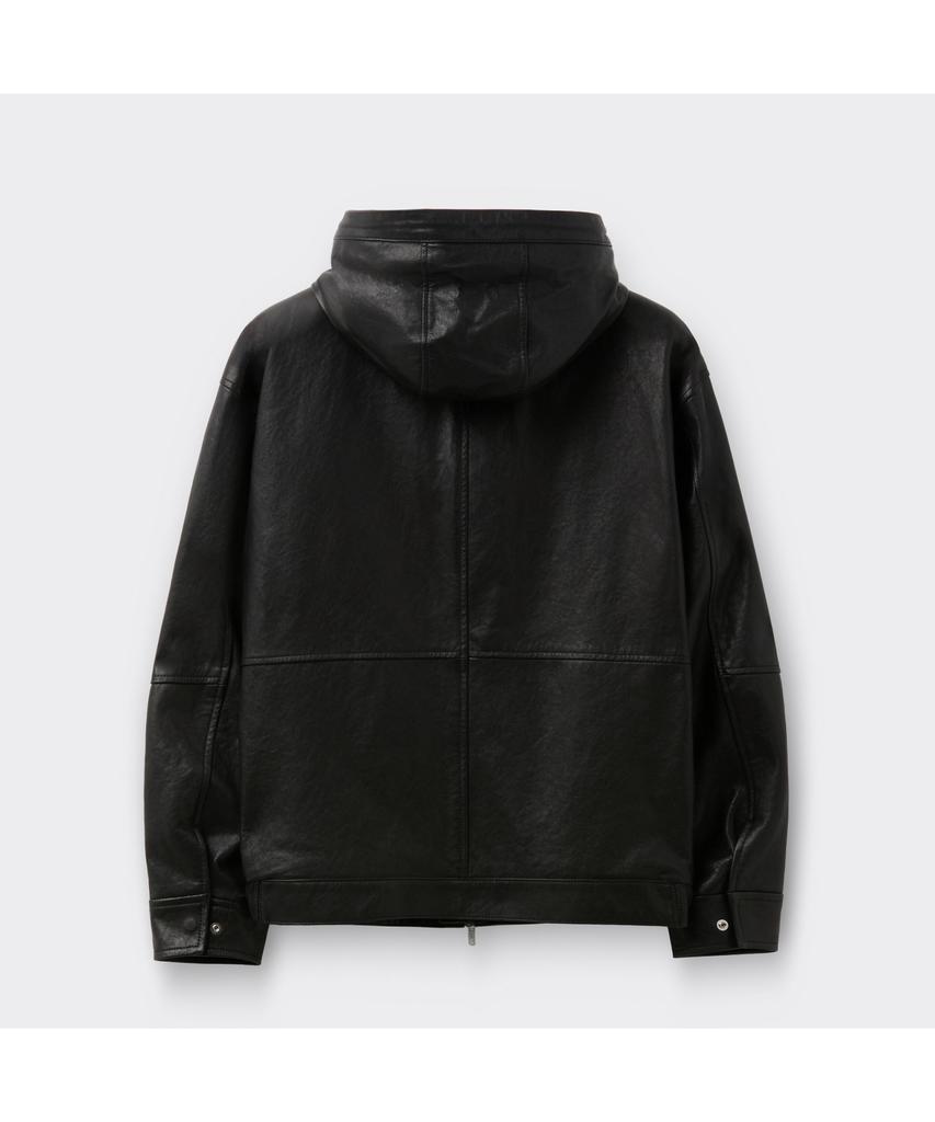 Customellow Black Leather Hood Jacket Cwuda26511Bkx