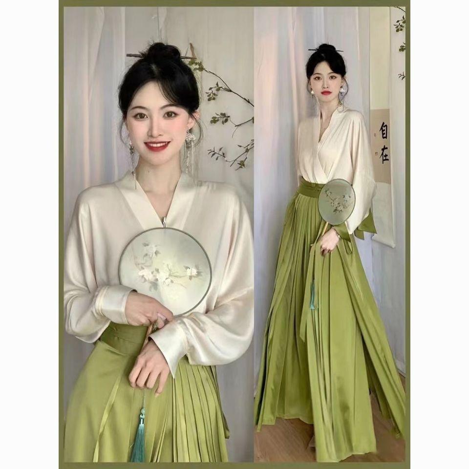 

Китайский элемент Хань в стиле Ханфу для взрослых женщин Зеленый Фея Современный набор