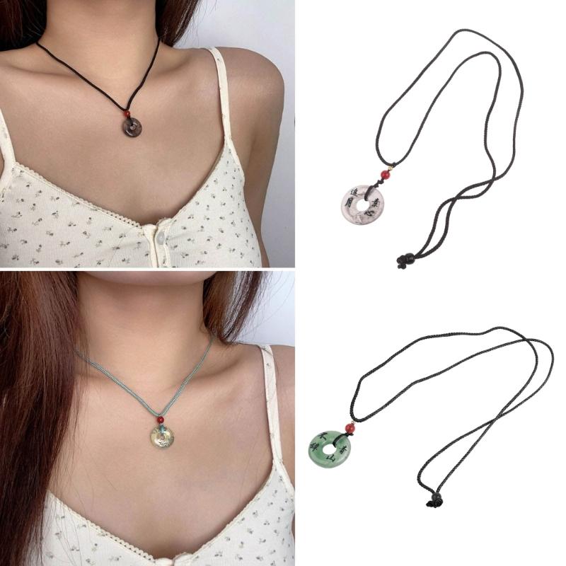 Traditional Chinese Character Good Luck Pendant Necklace Adjustable Rope Peace Buckle Pendant Clavicle Chain Jewelry