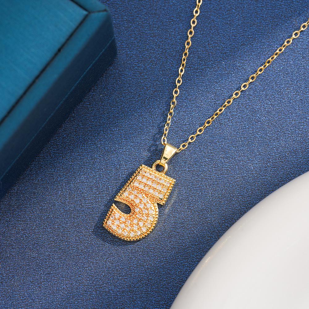 Versatile Copper Zircon Arabic Numeral Unisex Pendant Necklace