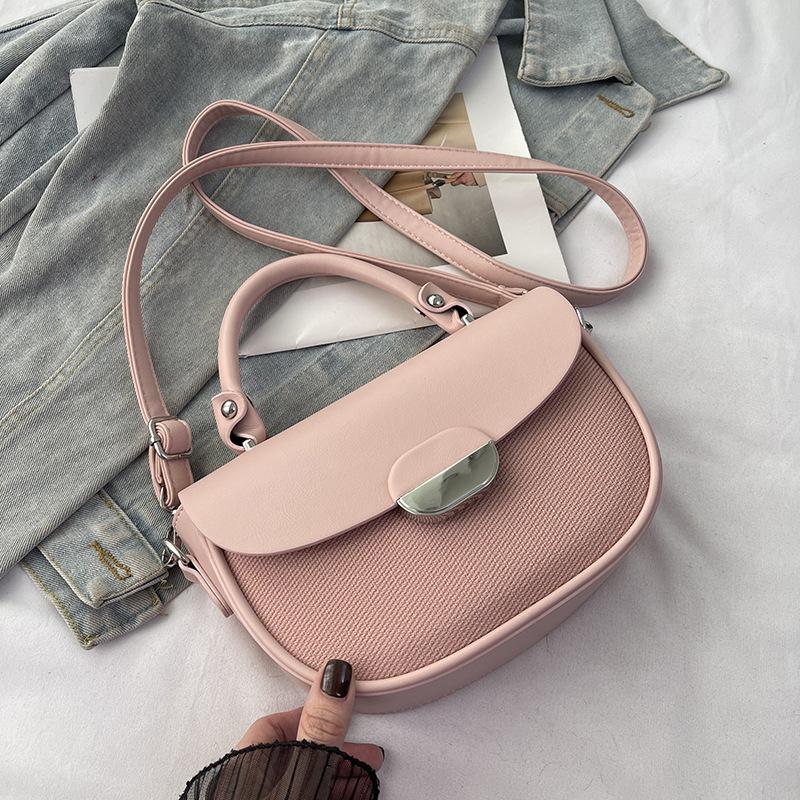 Spring New Niche Fashion Contrasting Color Saddle Bag Portable Shoulder Crossbody Trendy Women's Bag