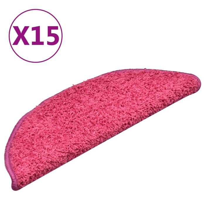 VidaXL Tapis d'escalier 15 pièces 56 x 17 x 3 cm Rose Demi-rond 322380
