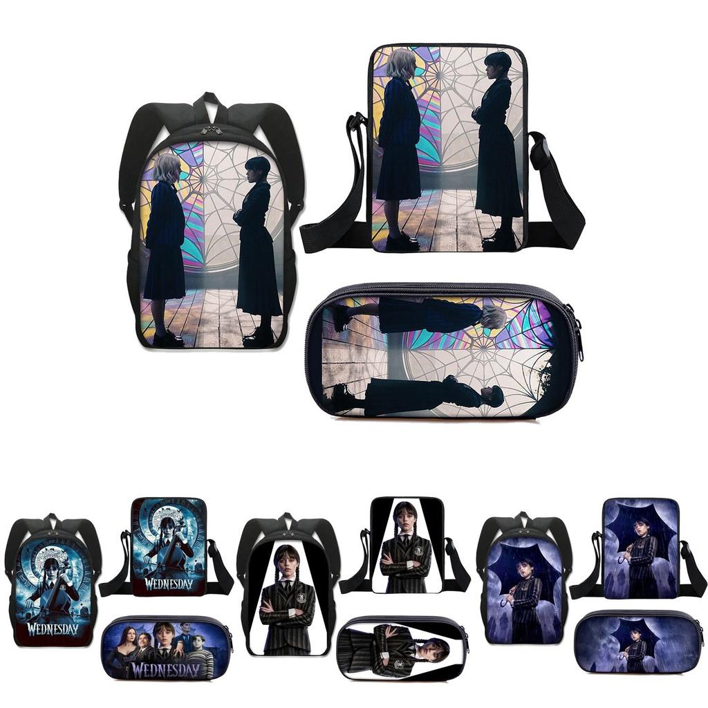 Set de 3 piezas Miércoles La Familia Addams Mochila+bolso de hombro+estuche para lápices Regalo para niños