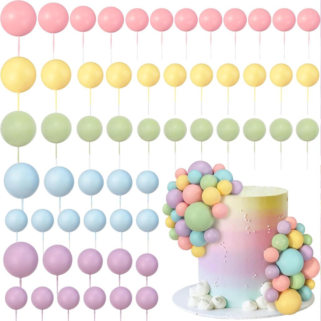 56 PCS Ball Cake Picks Colorful Ball Shaped Cake Topper Pearl Balls Cupcake Cake Insert Topper for Birthday Party Wedding Decora